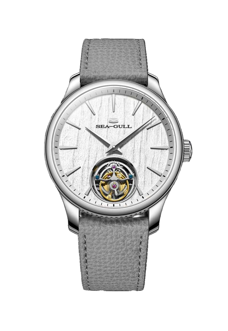 Seagull Tourbillon 42mm Silver-White Dial Black Crocodile Strap