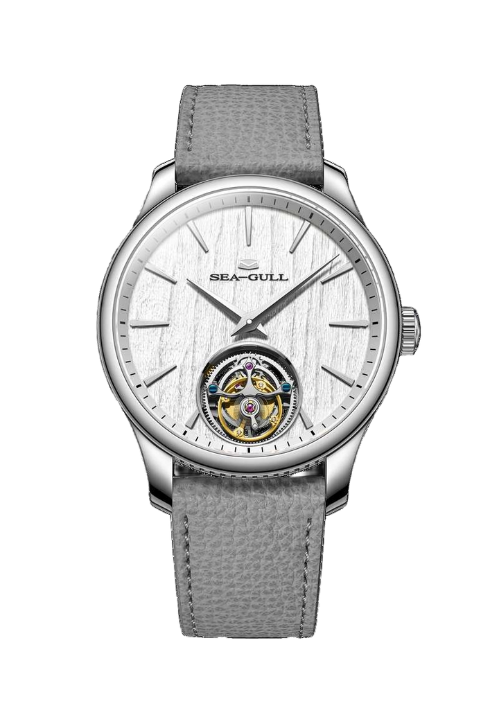 Seagull Tourbillon 42mm Silver-White Dial Black Crocodile Strap