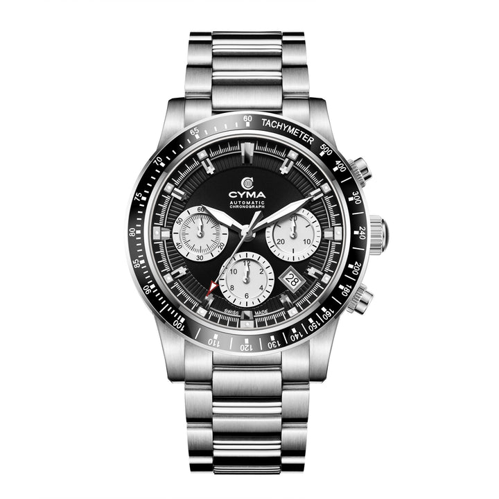 Cyma Grand Maestro Steel Cross Collection 43mm Black sunray dial base with silver white sub-dial Dial Silver Steel Bracelet