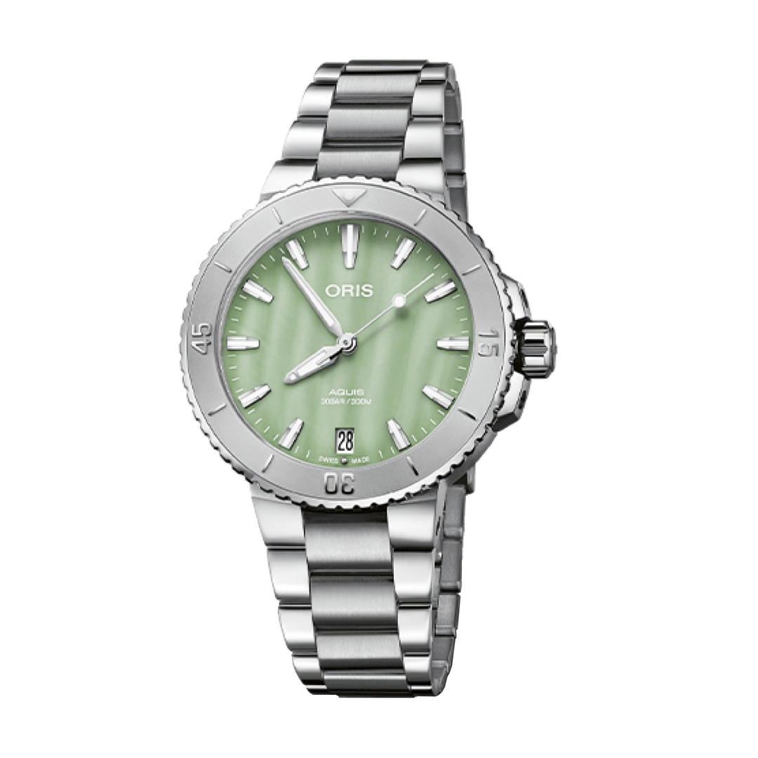 Oris Aquis 36.5mm Green MOP Dial Silver Steel Bracelet