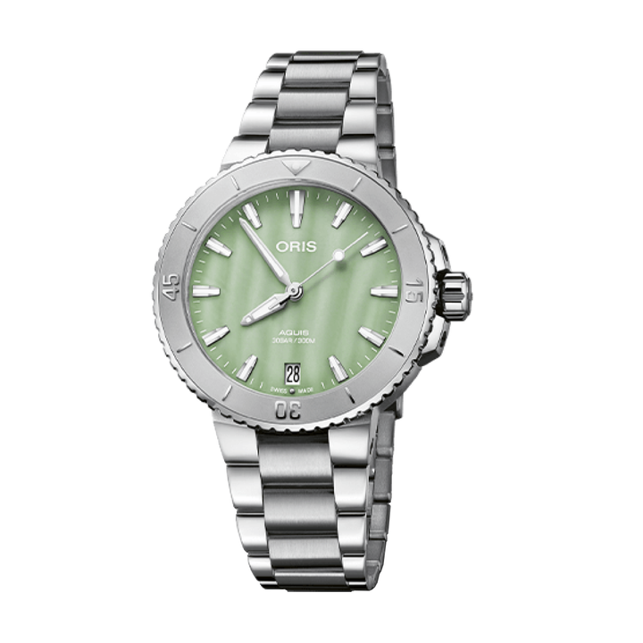 Oris Aquis 36.5mm Green MOP Dial Silver Steel Bracelet