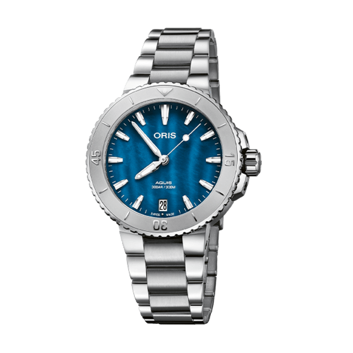 Oris Aquis 36.5mm Blue MOP Dial Silver Steel Bracelet