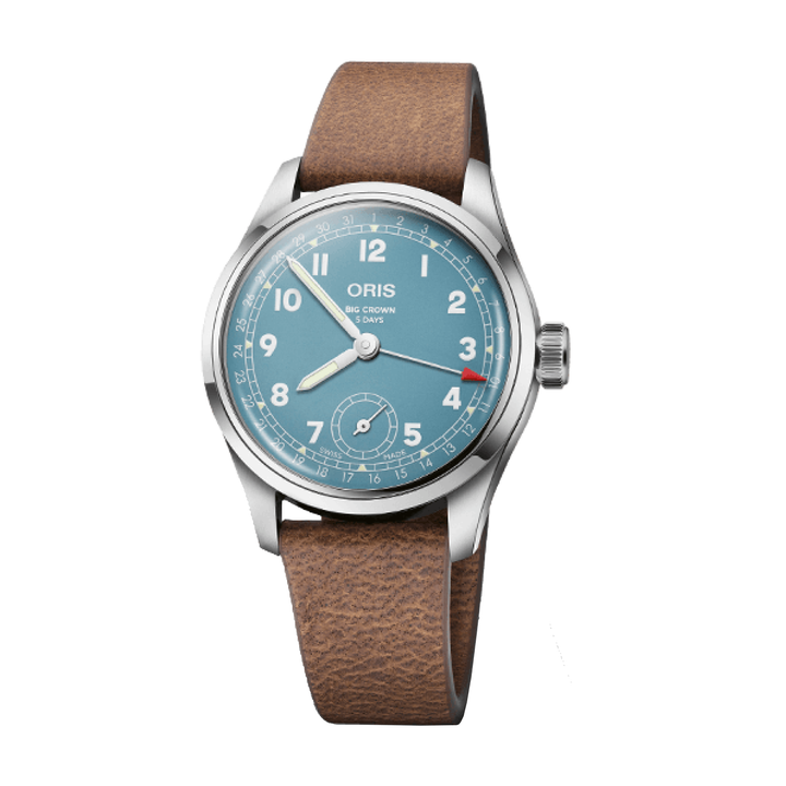 Oris Big Crown Calibre 473 38mm Blue Dial Brown Leather Strap